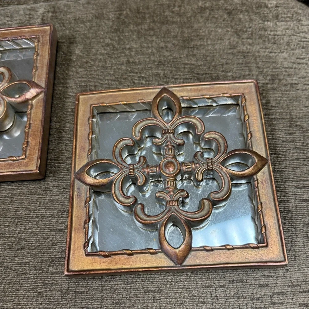 Pair of Ornate Decorative Square Wall Mirror Set 5”x 5”